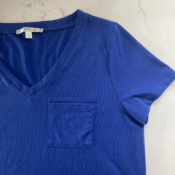 Cyrus Casual Short Sleeve V Neck Recycled Polyester Top Cobalt Blue Sz M NWOT - Picture 7 of 10
